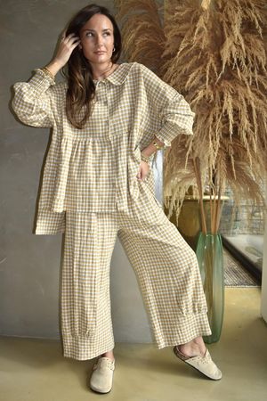 Annie Gingham Peter Pan Smock Blouse Mustard